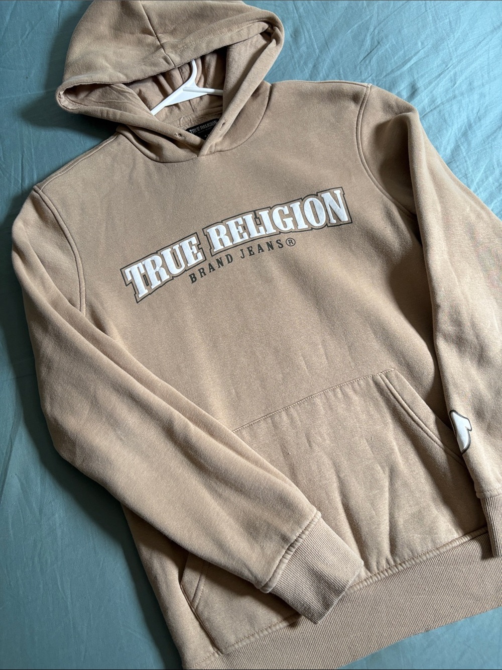True Religion Men’s Tan Crewneck Logo Hoodie